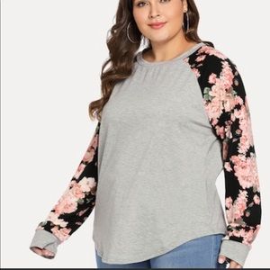 🎉SALE 🎉Plus Size Floral Sleeve Raglan T-shirt